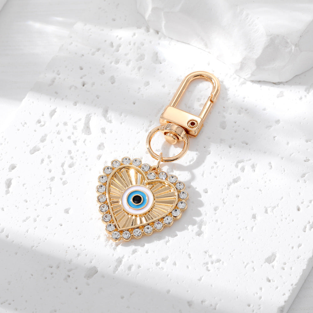Rhinestones Hamsa Keychain | Evil Eye Heart | Vintage