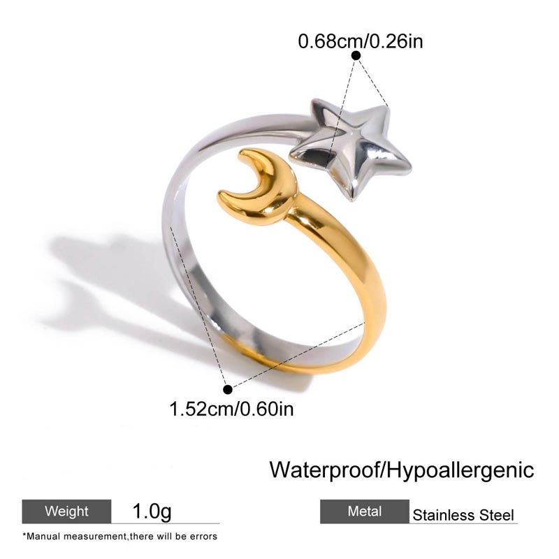 Moon And Star Open Ring Band