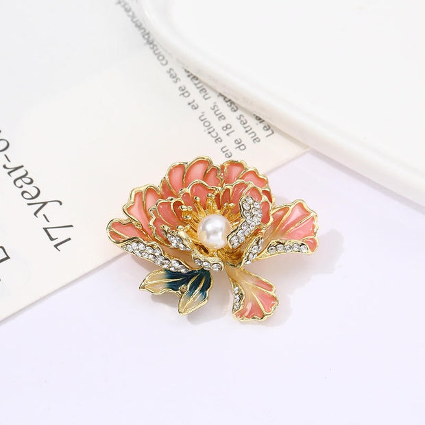 Peony Brooch | Pearl Accent Lapel Pin for Qipao & Coats