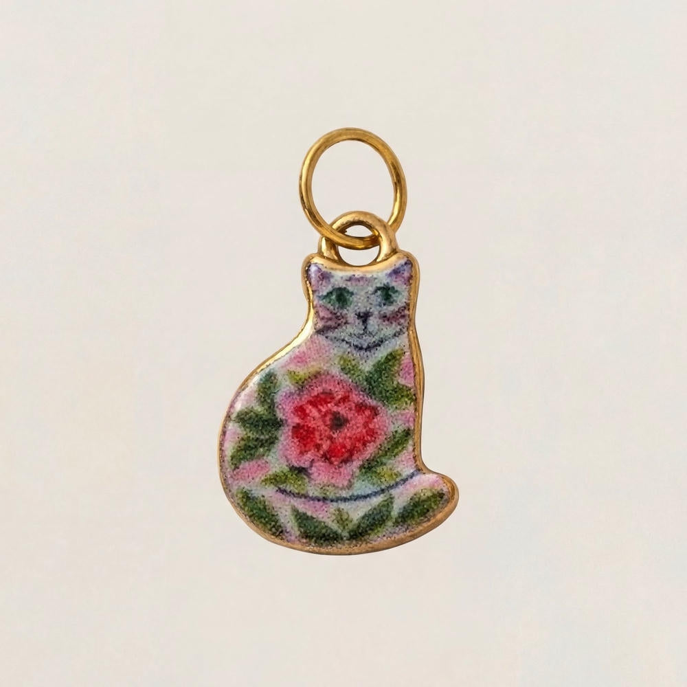 Cute Cat Ceramic Enamel Pendant Steel DIY Jewelry Wholesale