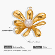 European Steel Flower Leaf Enamel Pendant 18K Gold Plated