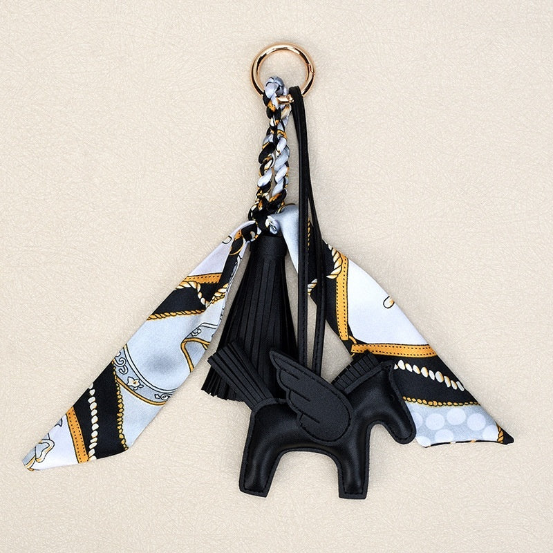 Pegasus Keychain | Leather Tassel Scarf Charm for Bag & Car