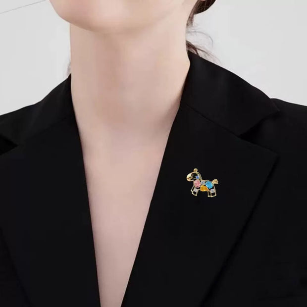 Horse Zodiac Brooch | Crystal Animal Pin | Western Fashion