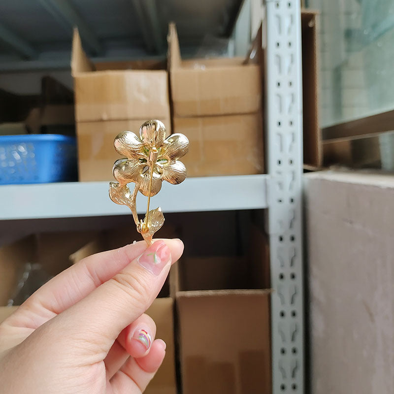 Emerald Flower Brooch | Green Crystal Pin | Women's Blazer