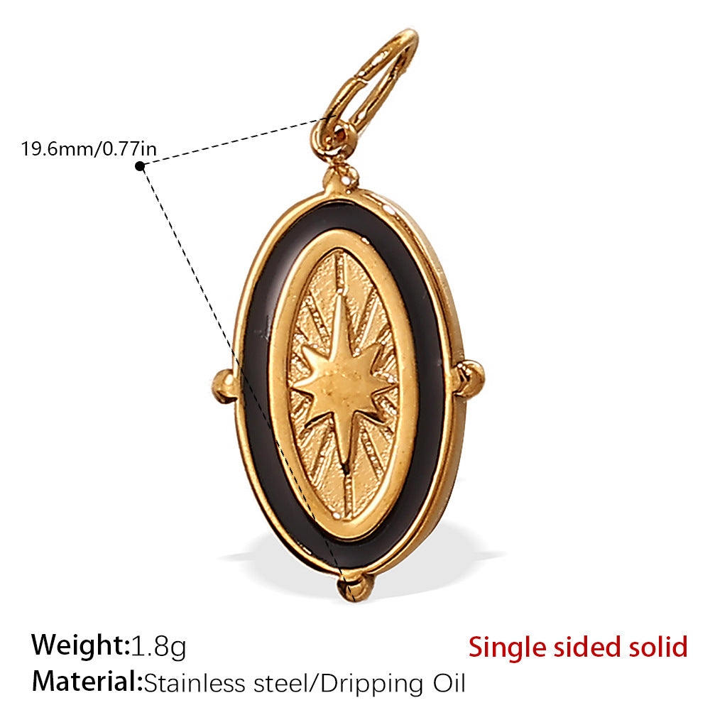 French Retro Starfish Round Necklace Pendant Rhinestones