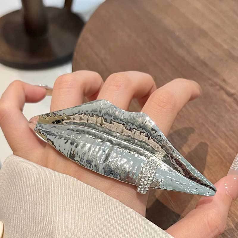 Textured Lip Brooch | Rhinestone Statement Pin for Blazers