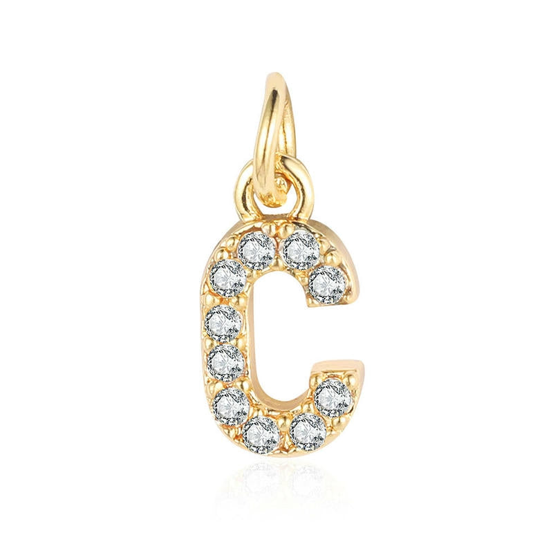 Fashion Alphabet Pendant | Gold Zircon Letter Charm A-Z