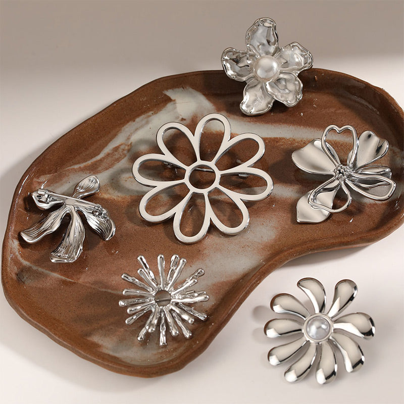 Oversized Floral Brooch | Stainless Steel Statement Pin