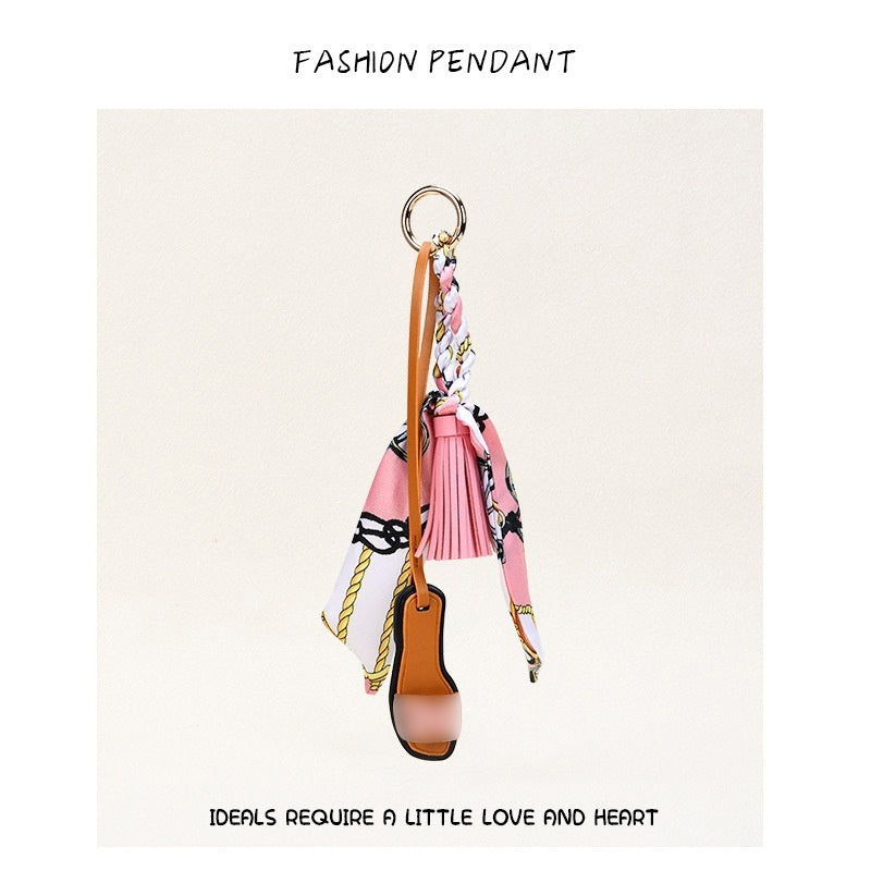 H-Style Slipper Keychain | Leather Tassel Ribbon Bag Charm