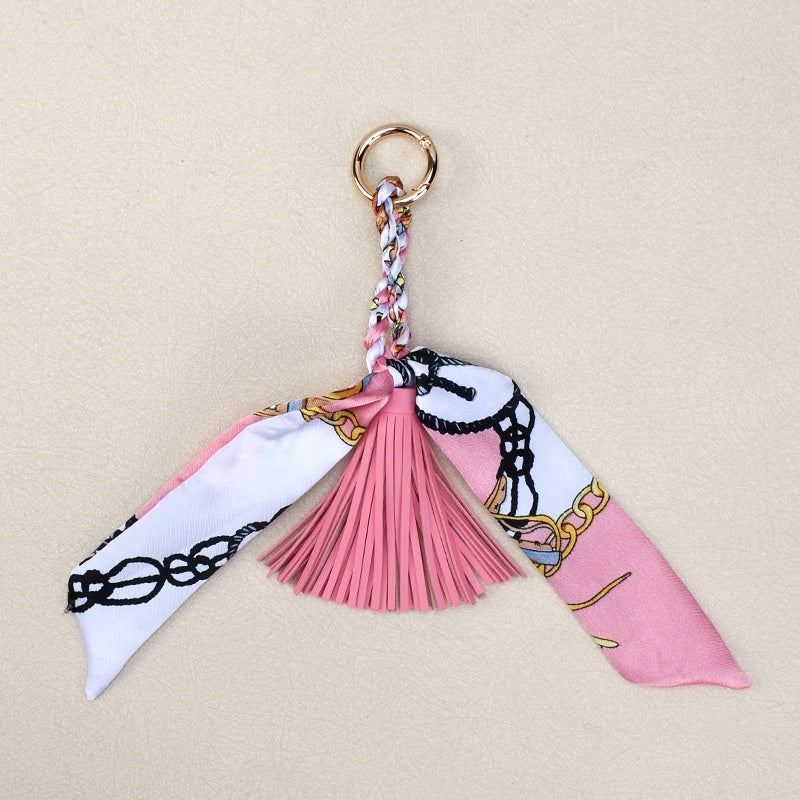 Ribbon Bow Keychain | Leather Tassel Charm for Bags & Cars