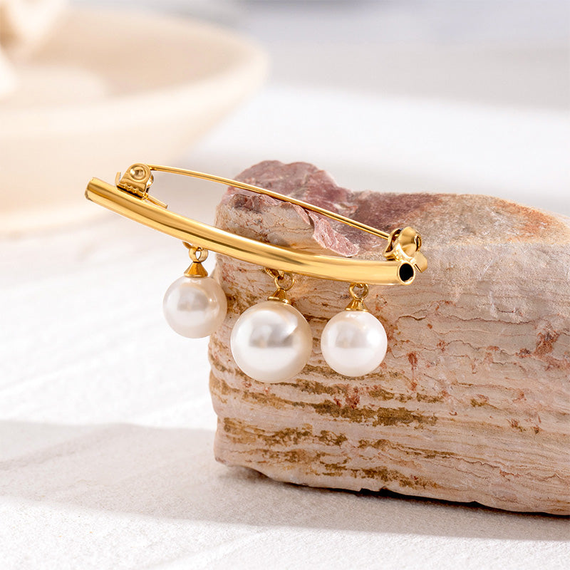 Pearl Pendant Brooch | Minimalist Adjustable Bar Pin Women