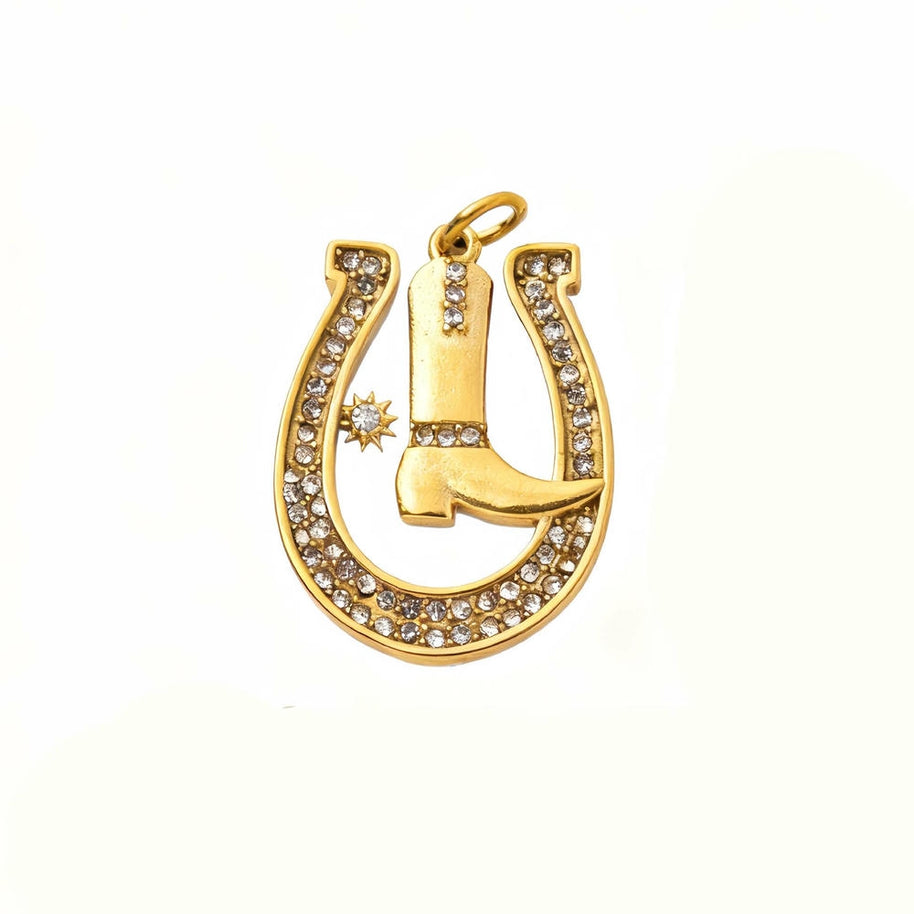Stainless Steel Cowboy Hat Boot Horseshoe DIY Pendant 18K