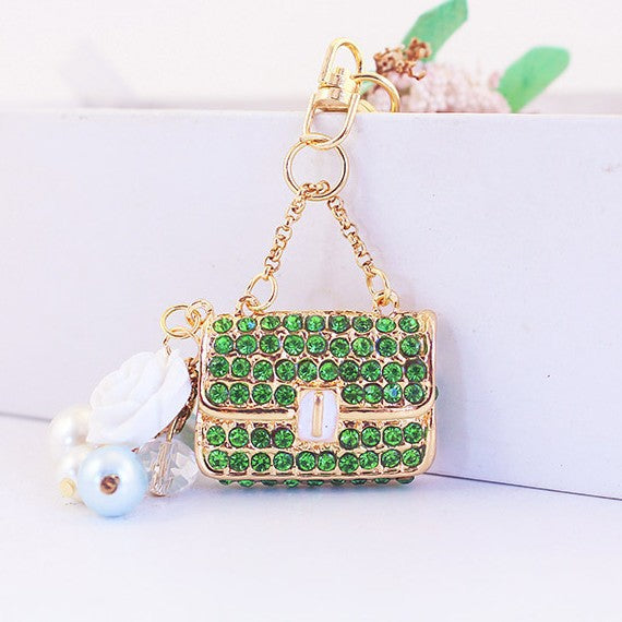 Camellia Keychain | Rhinestones Car Charm | Women's Purse