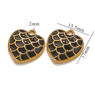 European Vintage Dragon Scale Heart Pendant Steel 18K Gold