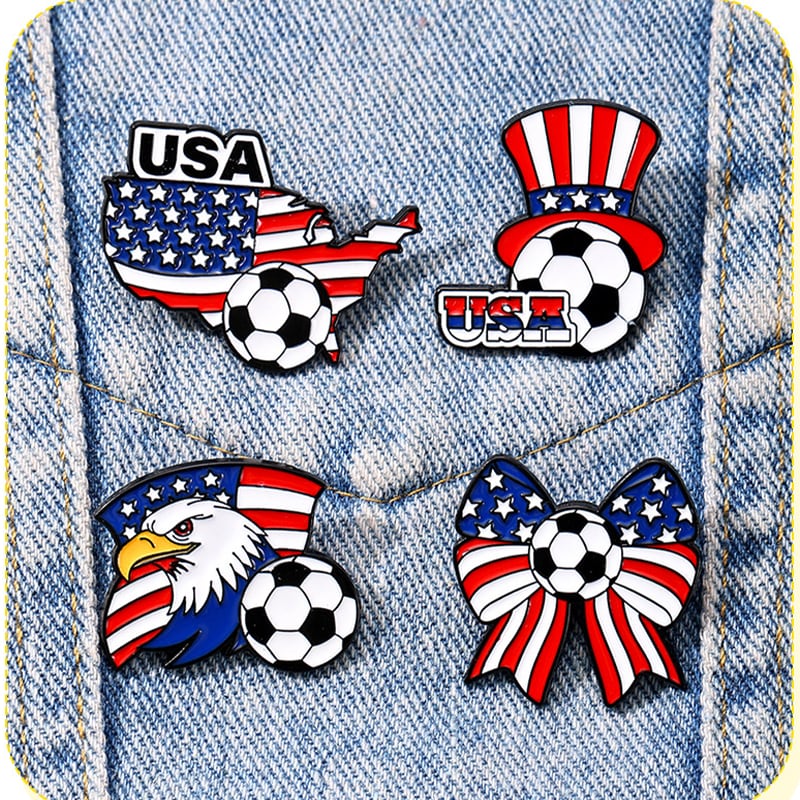 Soccer Brooch Pin | USA Flag Football Badge | World Cup Gift