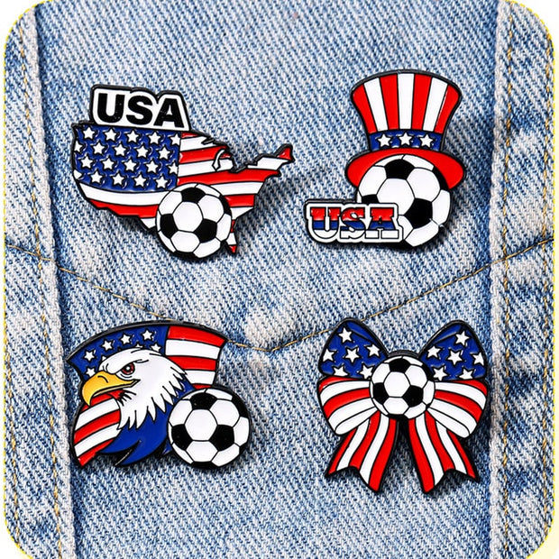 Soccer Brooch Pin | USA Flag Football Badge | World Cup Gift
