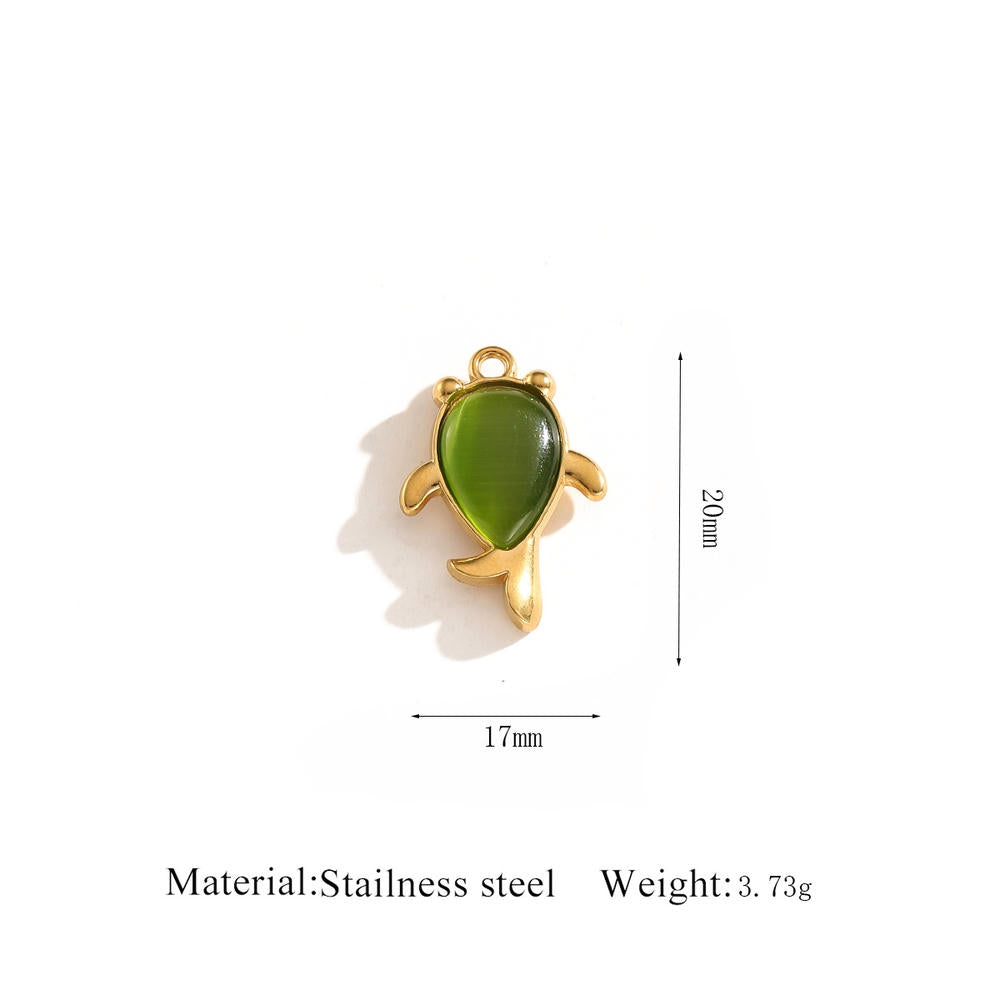 Cat Eye Gemstone Pendant Turtle Crab Steel 18K Gold DIY