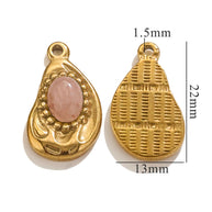 Bohemian Natural Stone Pendant Steel 18K Gold Irregular Oval