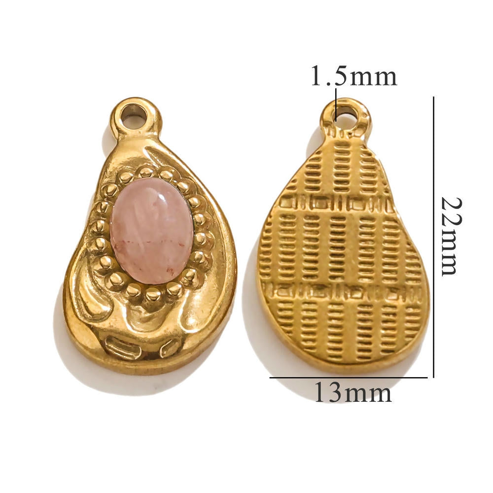 Bohemian Natural Stone Pendant Steel 18K Gold Irregular Oval