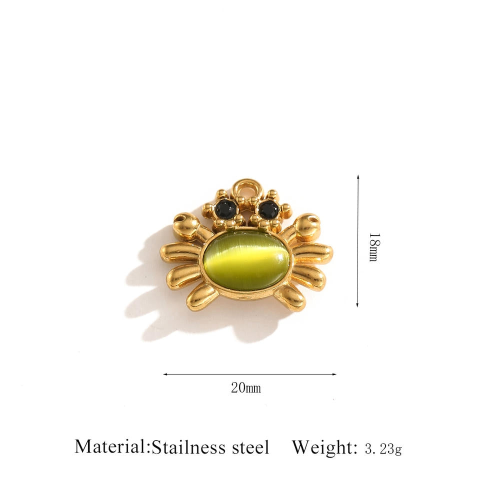 Cat Eye Gemstone Pendant Turtle Crab Steel 18K Gold DIY