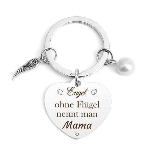 Heart Keychain | Pearl Wing Charm | Engrave Steel
