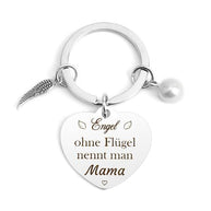 Heart Keychain | Pearl Wing Charm | Engrave Steel