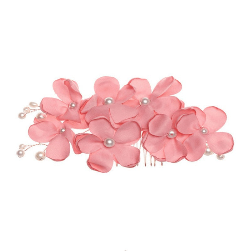 Red Floral Bridal Hair Comb | Pearl Wedding Hair Accessory