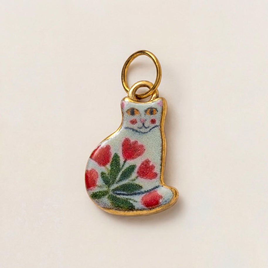 Cute Cat Ceramic Enamel Pendant Steel DIY Jewelry Wholesale