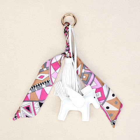 Pegasus Keychain | Leather Tassel Scarf Charm for Bag & Car