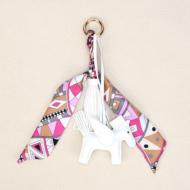 Pegasus Keychain | Leather Tassel Scarf Charm for Bag & Car