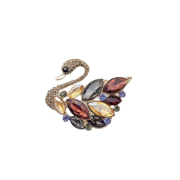 Gemstone Swan Brooch | Vintage Rhinestone Pin | Women's Gift