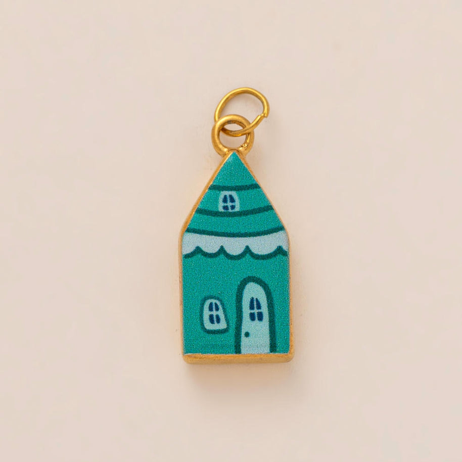 Oval Enamel Flower House Pendant DIY Charm Jewelry JX253203GK