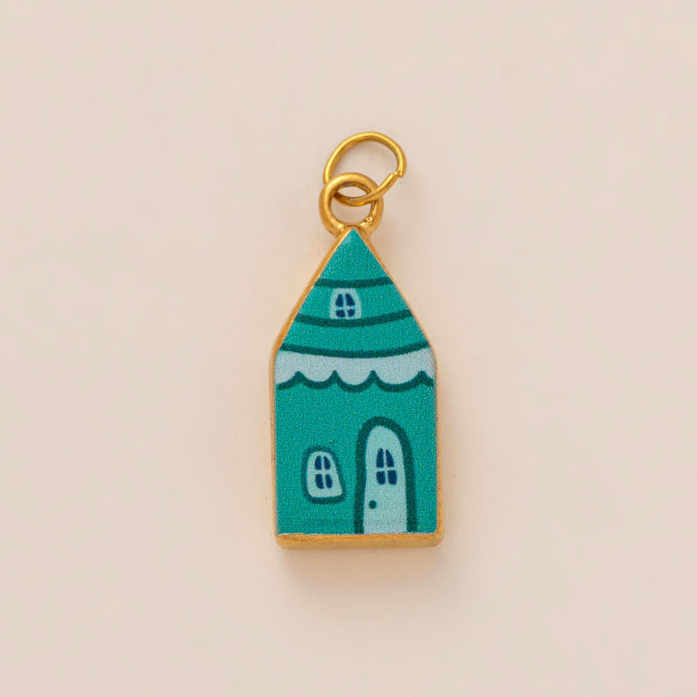 Oval Enamel Flower House Pendant DIY Charm Jewelry JX253203GK
