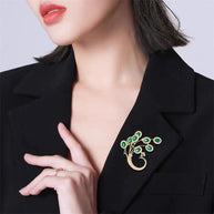 Peacock Brooch | French Green Crystal Pin | Vintage Luxury