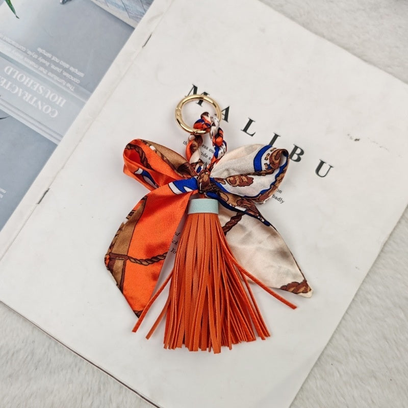 Leather Tassel Keychain | Bow Scarf Charm for Purses