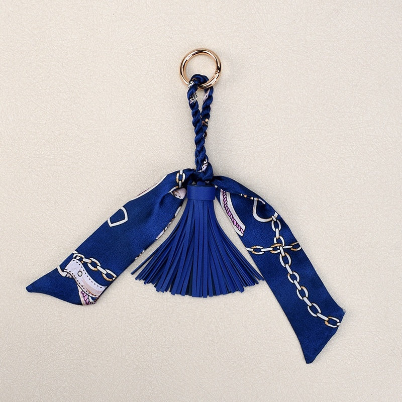 Ribbon Bow Keychain | Leather Tassel Charm for Bags & Cars