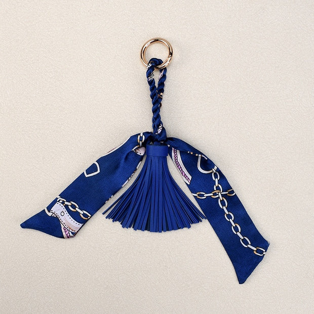 Ribbon Bow Keychain | Leather Tassel Charm for Bags & Cars