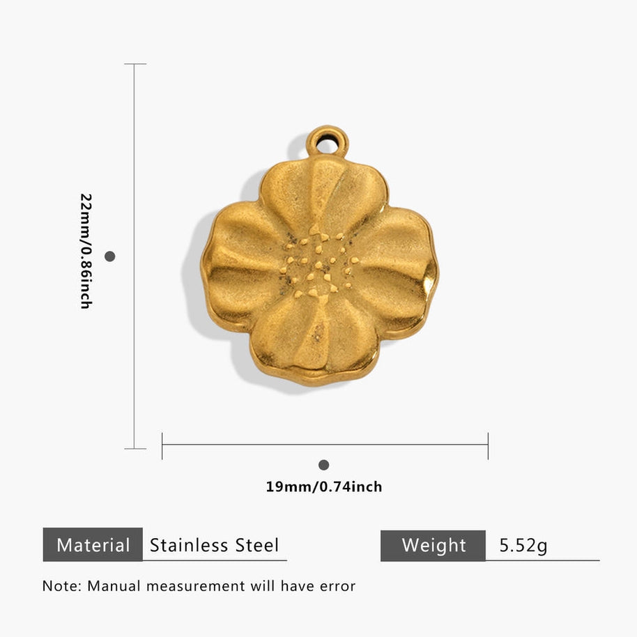 European Steel Flower Leaf Enamel Pendant 18K Gold Plated