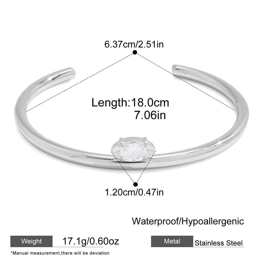 Zircon Bracelet | Open-Cuff Steel Non-Tarnish Women's Bangle