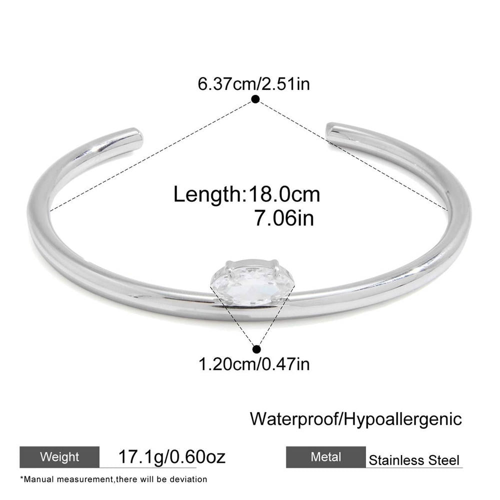 Zircon Bracelet | Open-Cuff Steel Non-Tarnish Women's Bangle