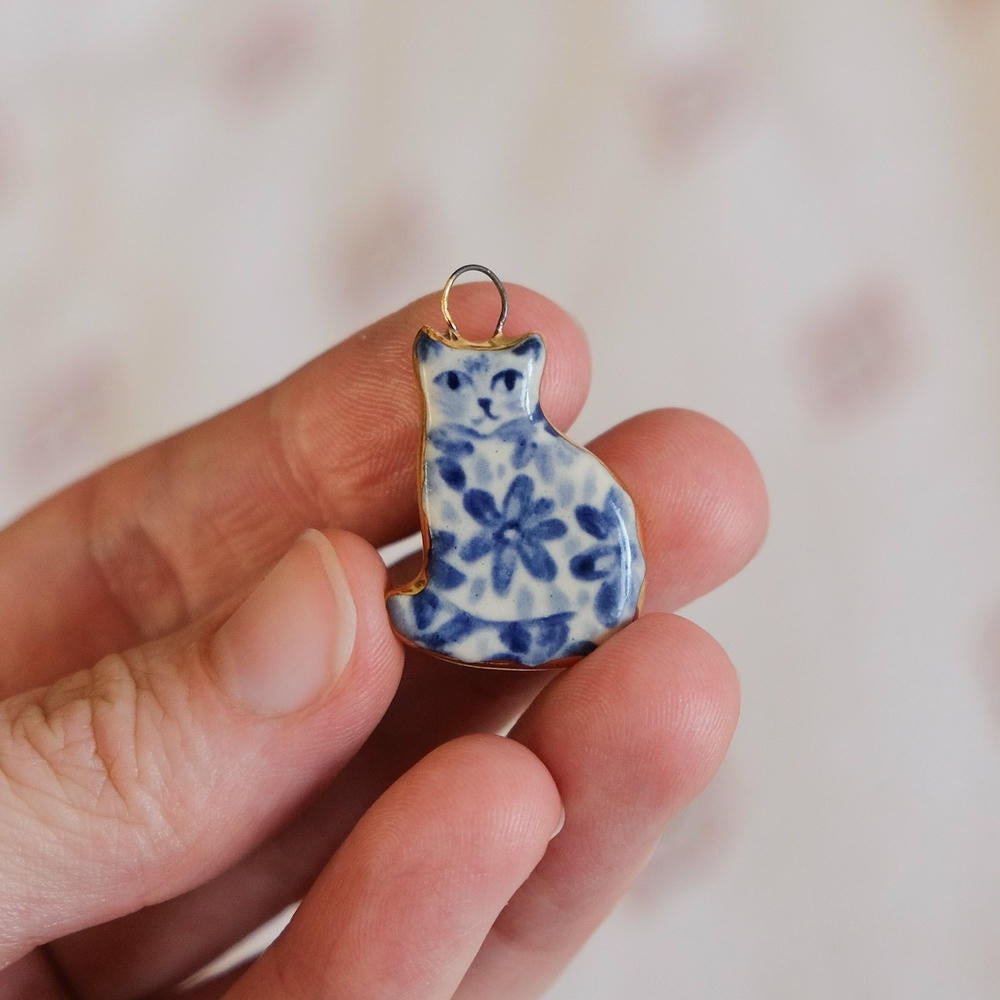 Cute Cat Ceramic Enamel Pendant Steel DIY Jewelry Wholesale