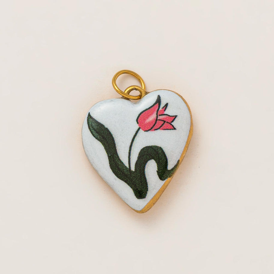 DIY Flower Grass Pendant Heart Print Colorful Charm JX252601S