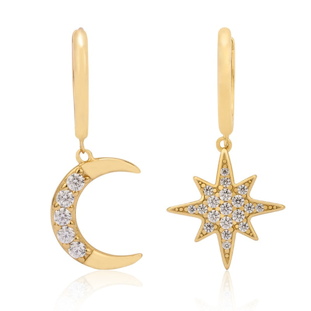 Cubic Zirconia Moon And Star Hoops
