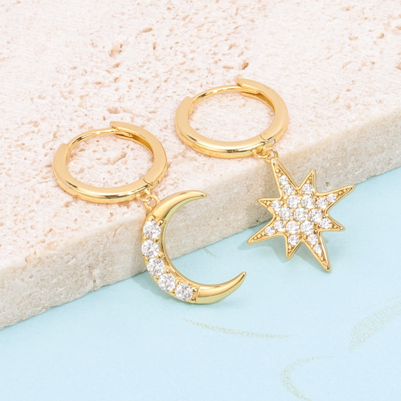 Cubic Zirconia Moon And Star Hoops