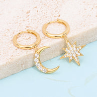 Cubic Zirconia Moon And Star Hoops