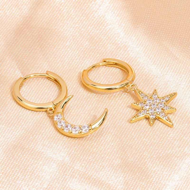 Cubic Zirconia Moon And Star Hoops