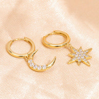 Cubic Zirconia Moon And Star Hoops