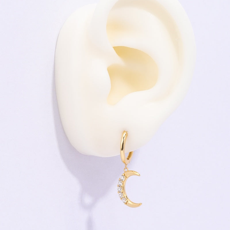 Cubic Zirconia Moon And Star Hoops
