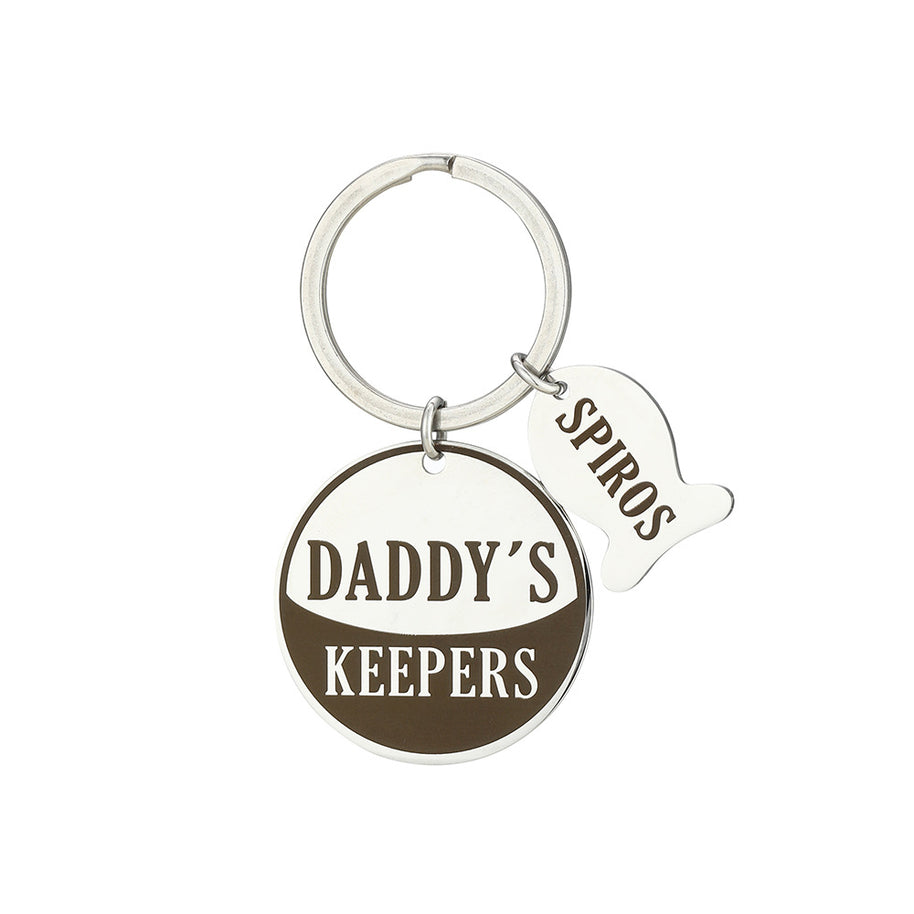 Dad Keychain | Fish Round Pendant | Titanium Steel Gift
