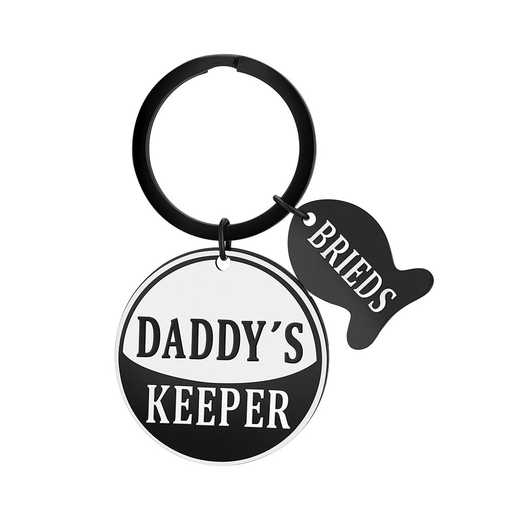 Dad Keychain | Fish Round Pendant | Titanium Steel Gift